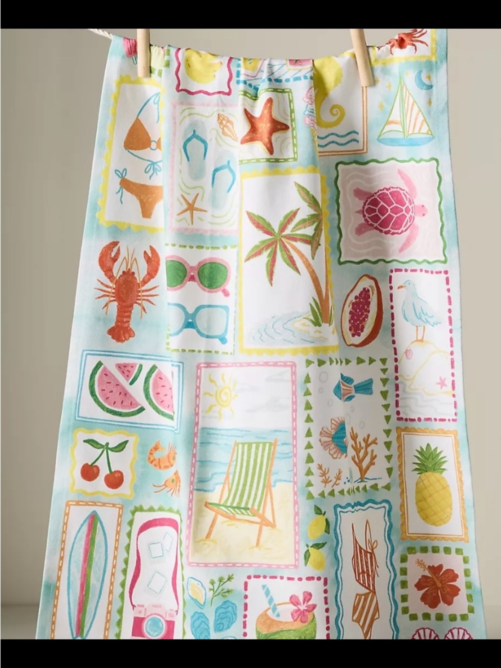Summer Beach Print Dish Towel - Palm & Pineapple Motifs
